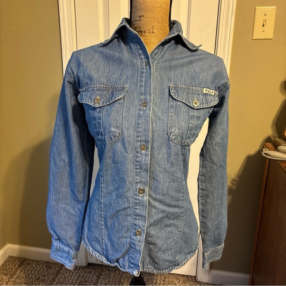 Women's cvr clothing  Blue Button Down Denim Shirt medium